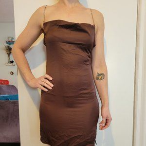 Streetwear Society Brown Slip Dress w/ Chain Straps